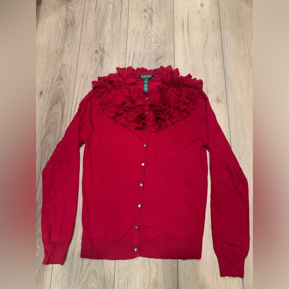 Ralph Lauren Red Ruffled Cardigan